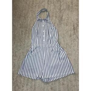 Forever 21 classic blue and white striped cotton halter romper Size Small